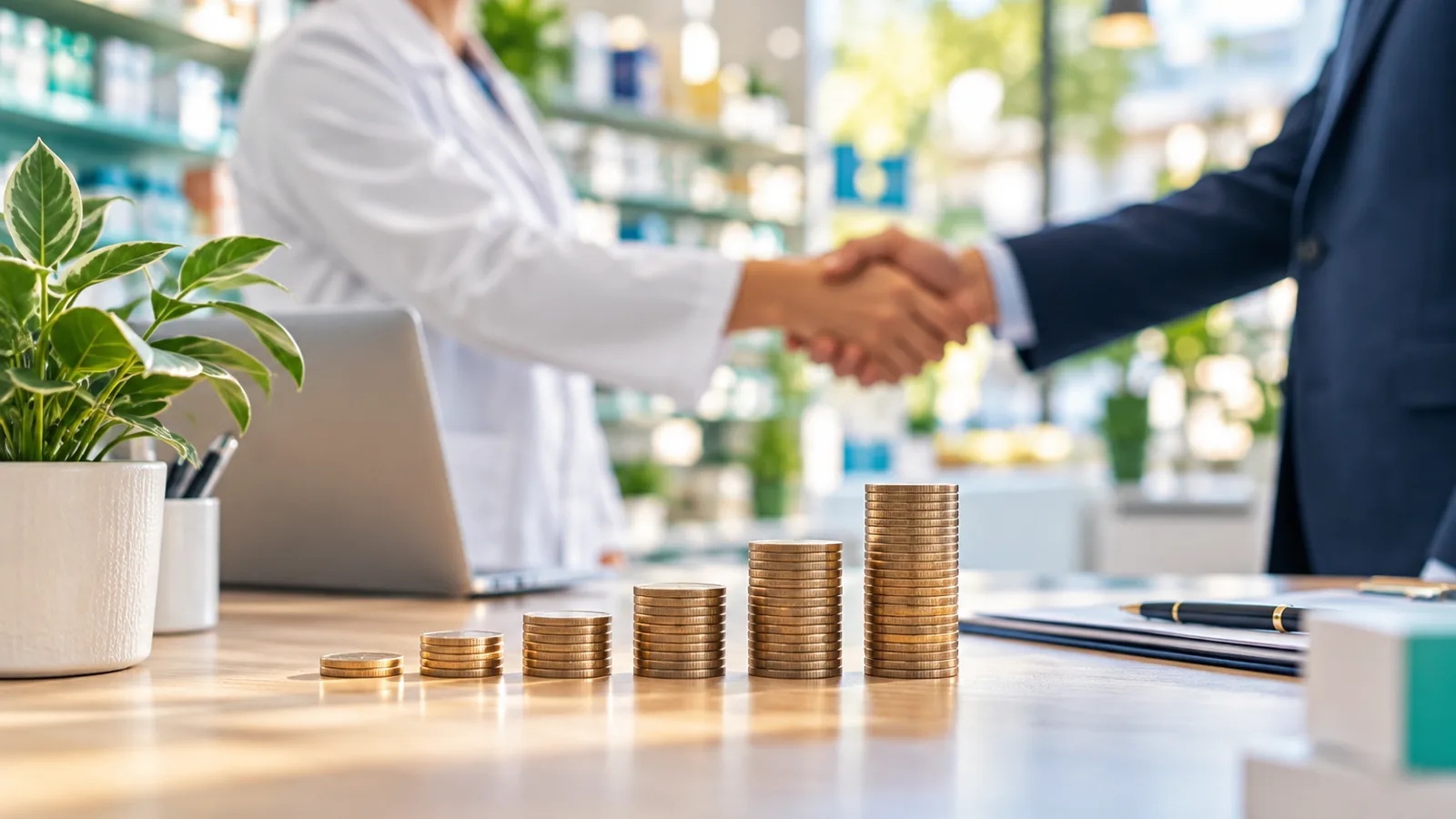 Graphique ascendant stylisé en objets, plus-value de cession